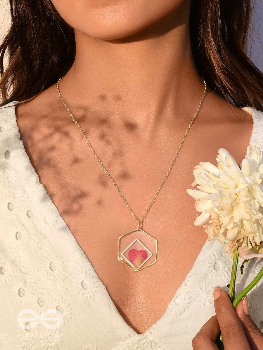 Heart Of Rose - Pressed Flower Resin Pendant With Anti-Tarnish Coating