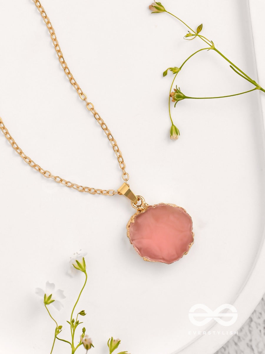 Glowing Magic - Golden And Pink Resin Pendant With Anti-Tarnish Coating