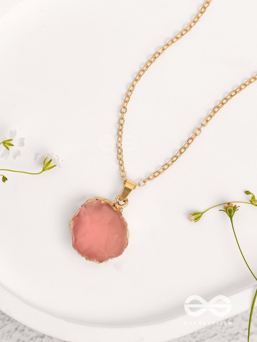Glowing Magic - Golden And Pink Resin Pendant With Anti-Tarnish Coating