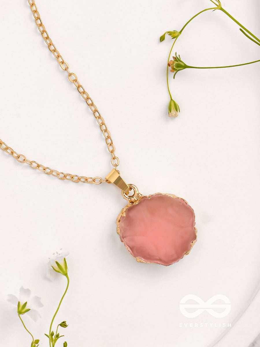 Glowing Magic - Golden And Pink Resin Pendant With Anti-Tarnish Coating