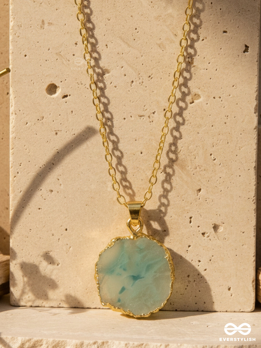 The Oceanic Bloom - Golden And Blue Resin Pendant With Anti-Tarnish Coating