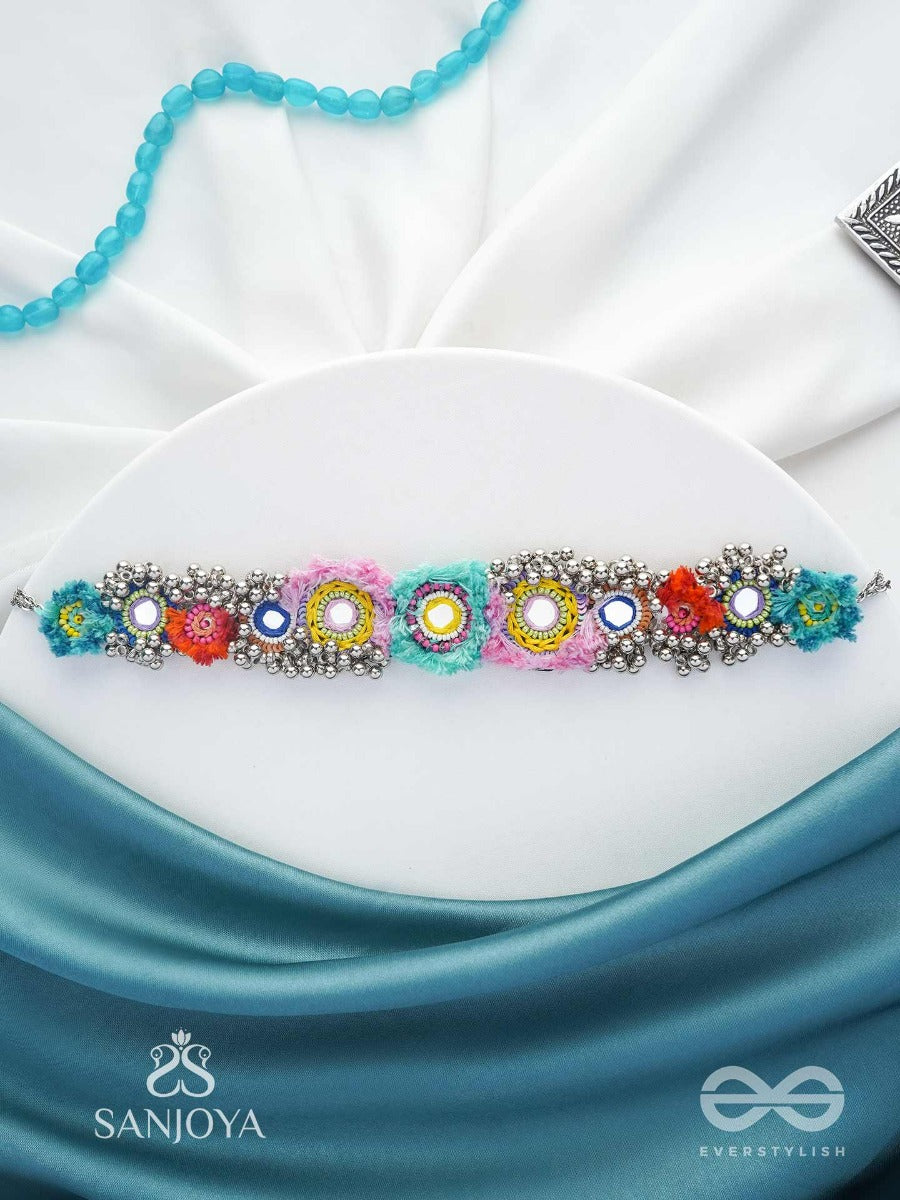 Ataya - The Spring's Palette - Beads, Mirror And Resham Hand Embroidered Oxidised Neckpiece