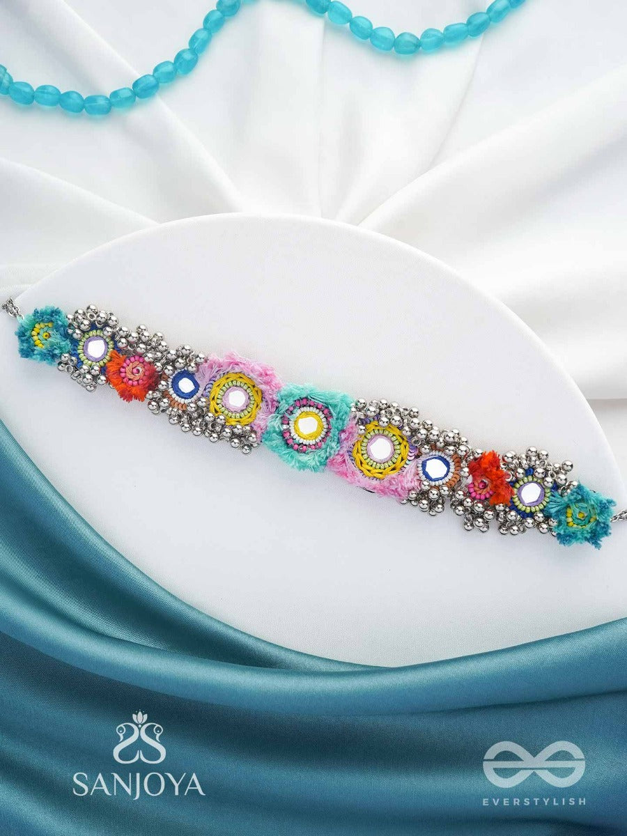 Ataya - The Spring's Palette - Beads, Mirror And Resham Hand Embroidered Oxidised Neckpiece