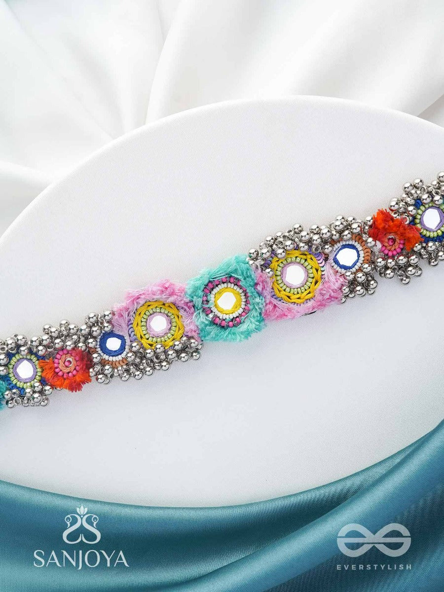 Ataya - The Spring's Palette - Beads, Mirror And Resham Hand Embroidered Oxidised Neckpiece