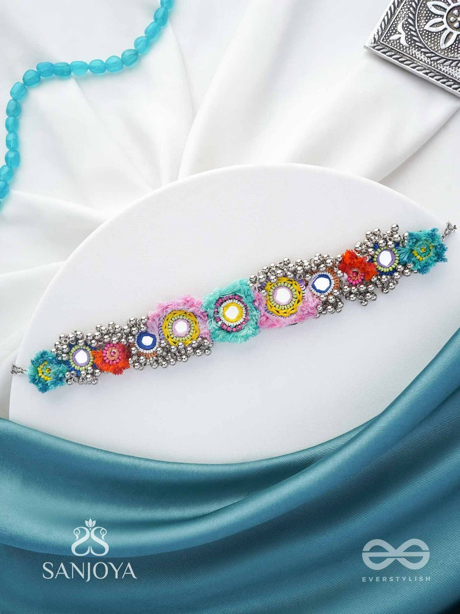 Ataya - The Spring's Palette - Beads, Mirror And Resham Hand Embroidered Oxidised Neckpiece