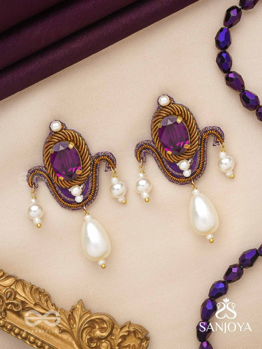 Ankusi- The Angel's Souvenir- Stones And Pearl Drops Hand Embroidered Earrings