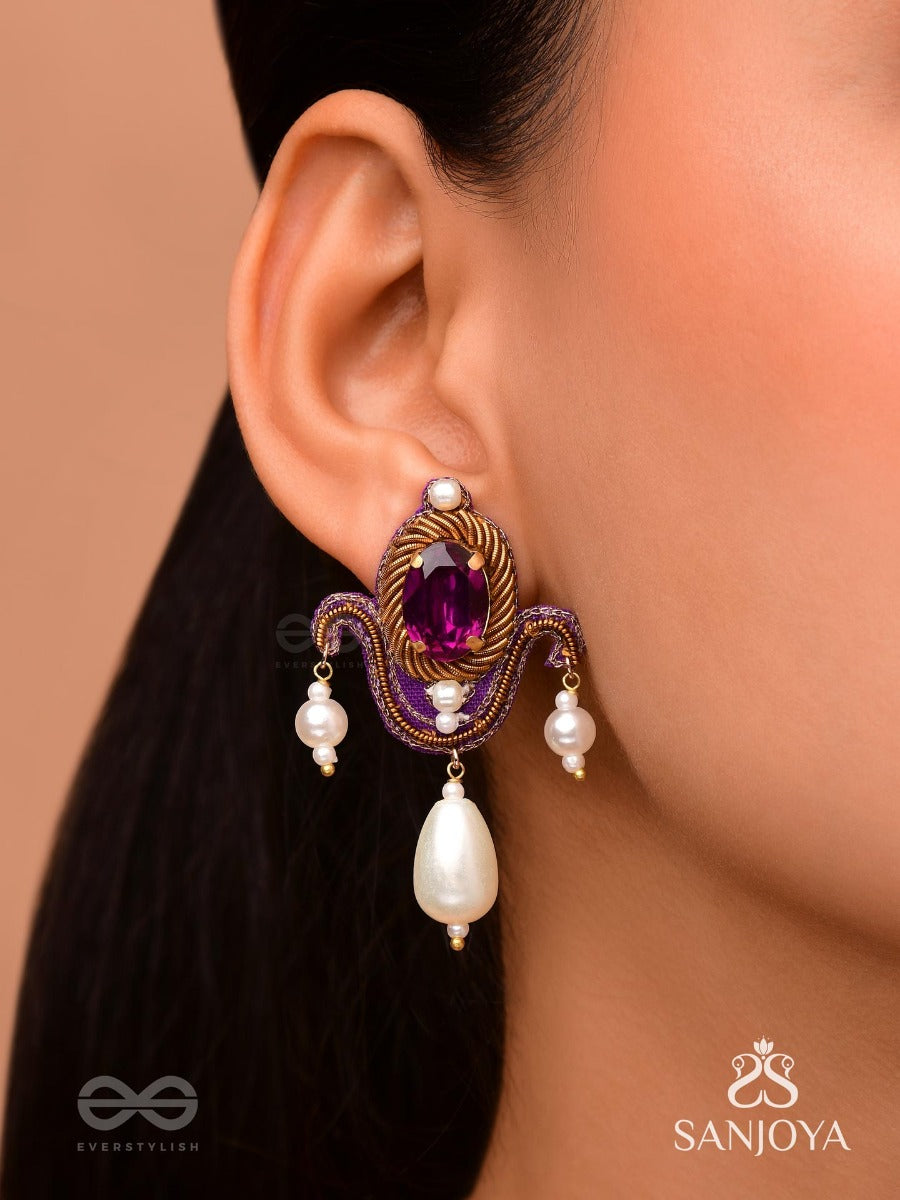 Ankusi- The Angel's Souvenir- Stones And Pearl Drops Hand Embroidered Earrings