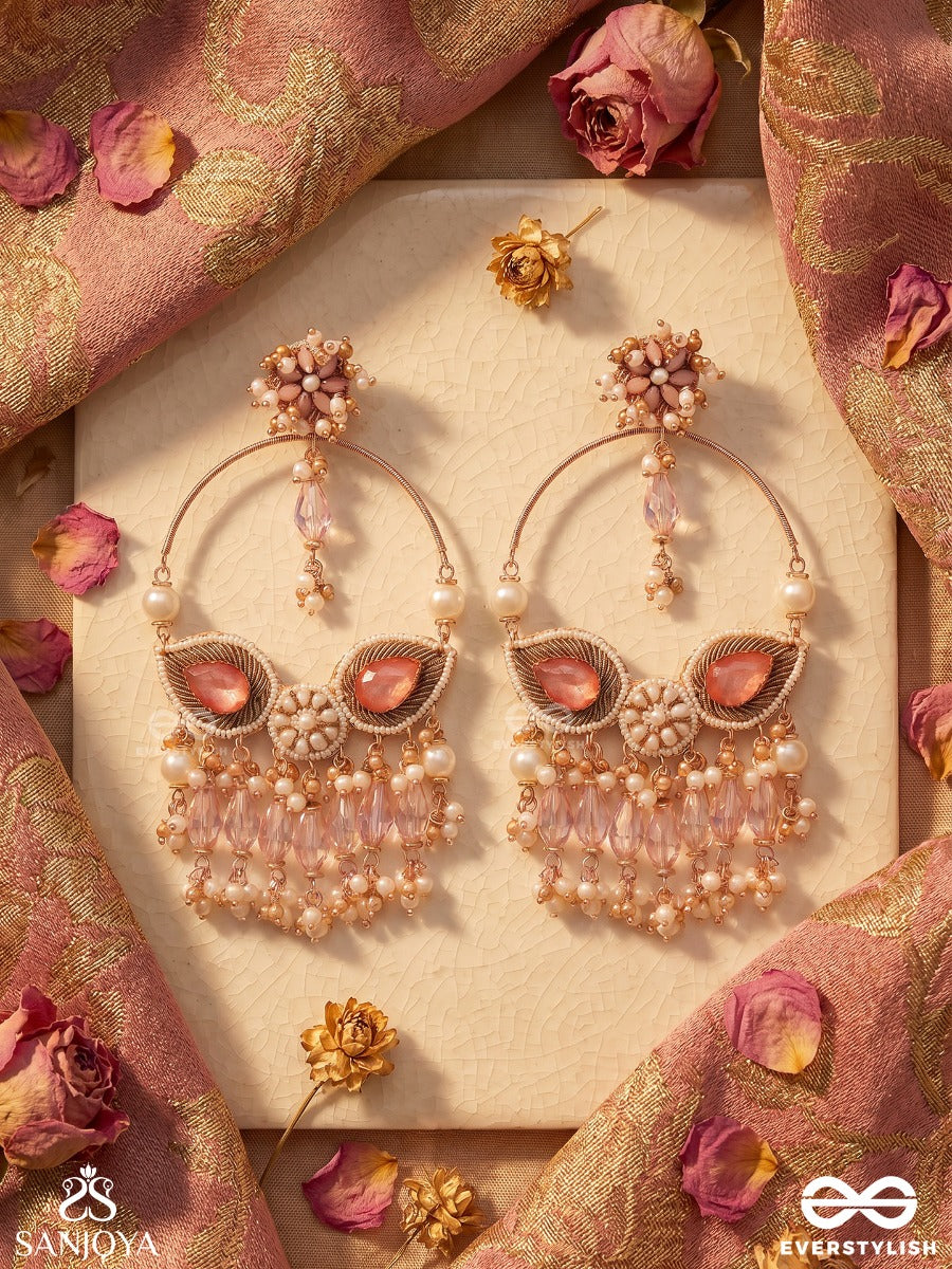 Satpushpa- The Blooming Grace- Stones, Beads, Pearls And Glass Drops Hand Embroidered Crystal Chandelier Earrings