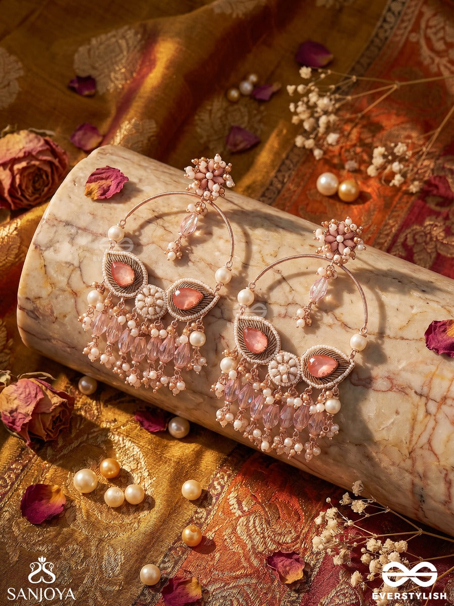 Satpushpa- The Blooming Grace- Stones, Beads, Pearls And Glass Drops Hand Embroidered Crystal Chandelier Earrings