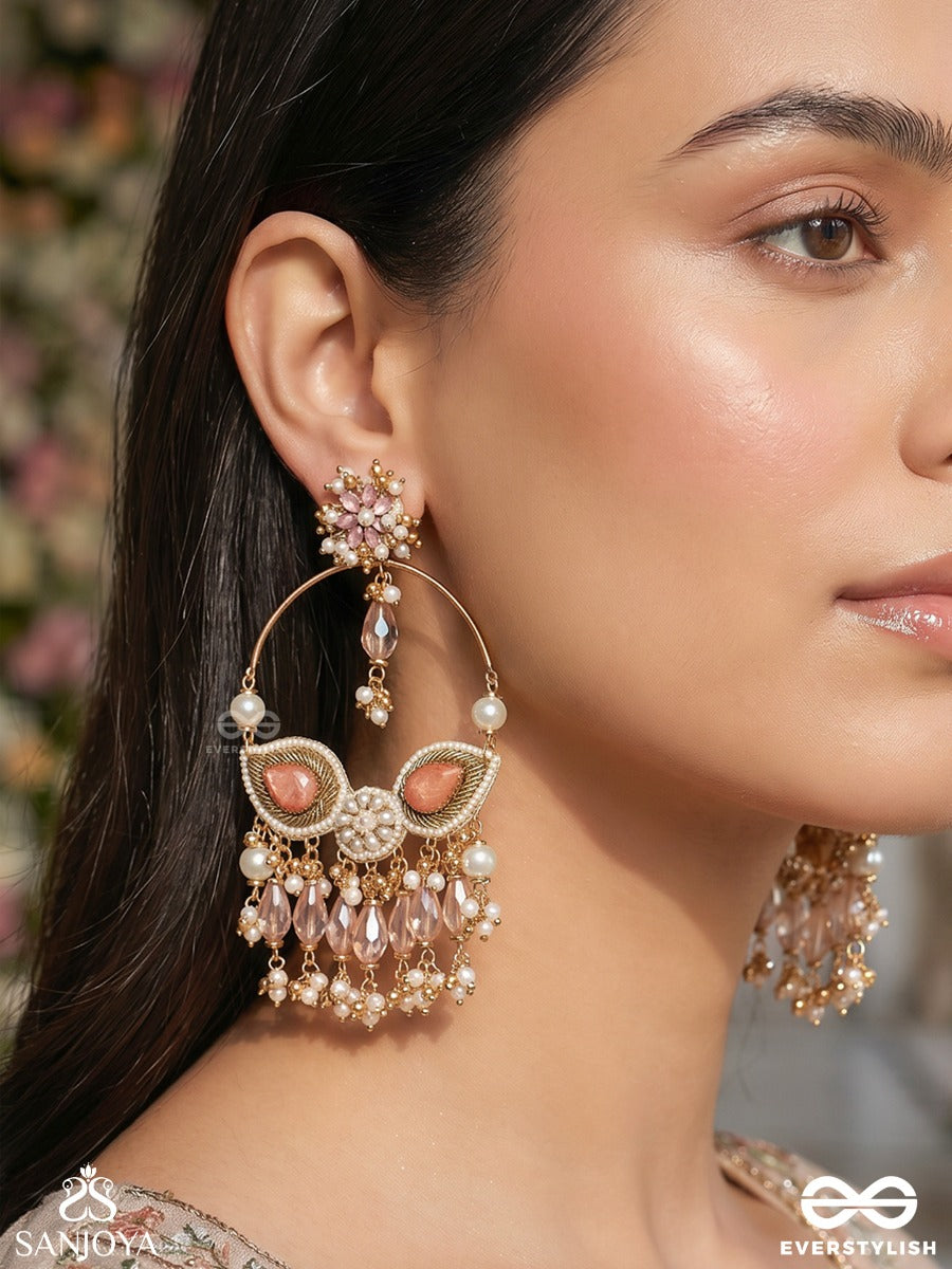 Satpushpa- The Blooming Grace- Stones, Beads, Pearls And Glass Drops Hand Embroidered Crystal Chandelier Earrings