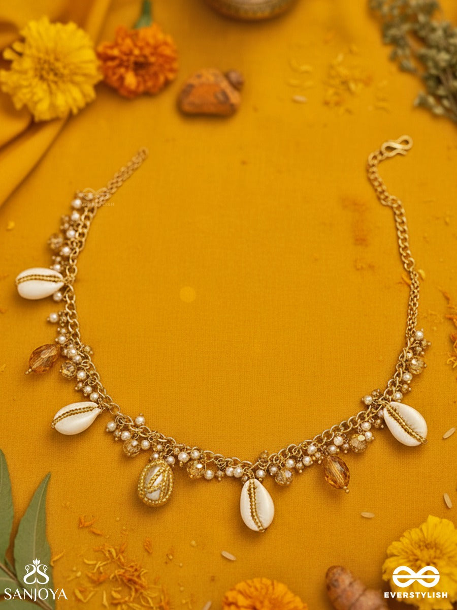 Astrta - Ivory Snowdrops - Beads, Shells And Glass Drop Hand Embroidered Neckpiece