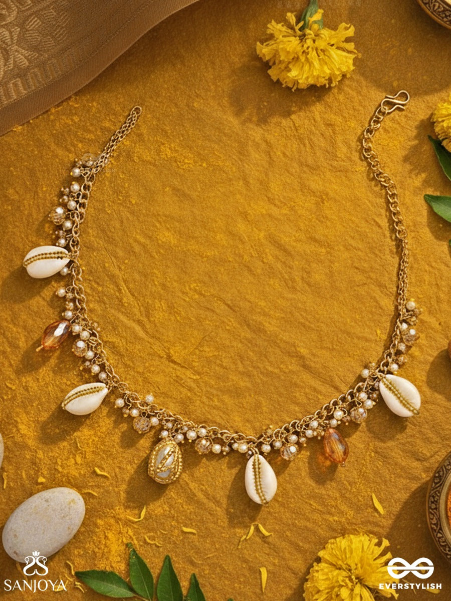 Astrta - Ivory Snowdrops - Beads, Shells And Glass Drop Hand Embroidered Neckpiece