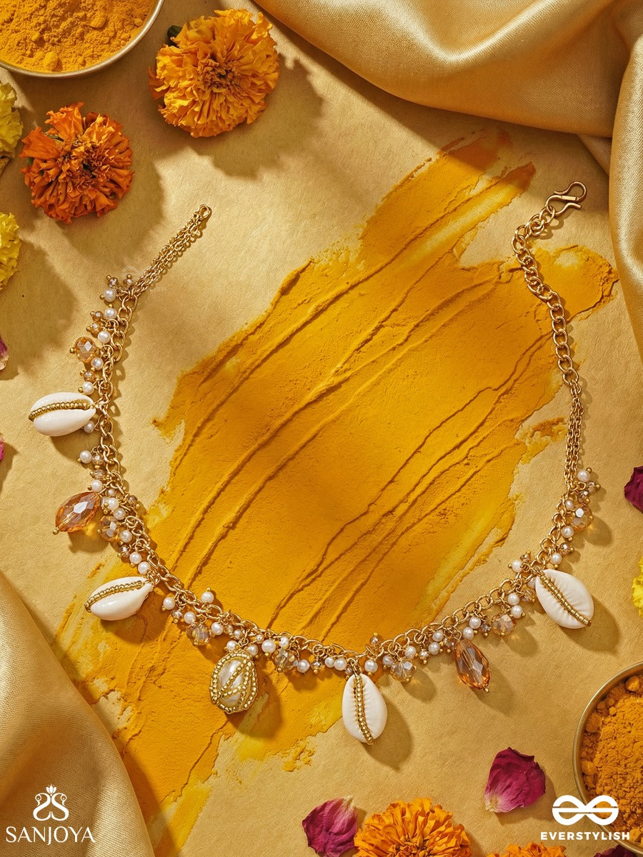 Astrta - Ivory Snowdrops - Beads, Shells And Glass Drop Hand Embroidered Neckpiece