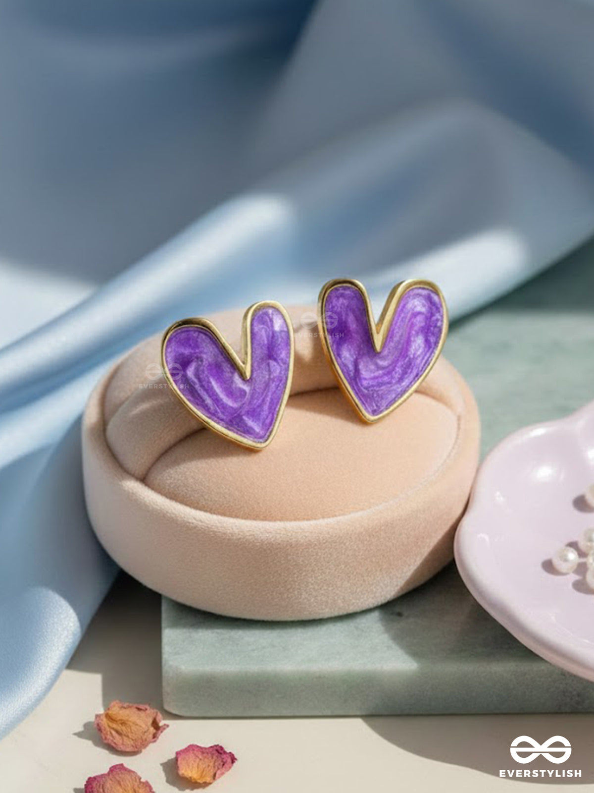 Lovebeatin Hearts - Cute Enamelled Studs (Purple)