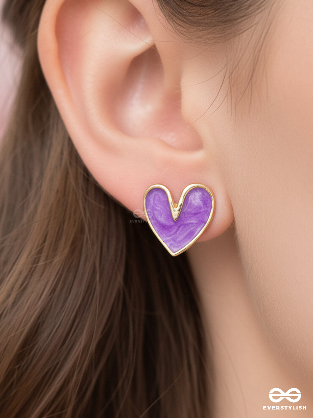 Lovebeatin Hearts - Cute Enamelled Studs (Purple)
