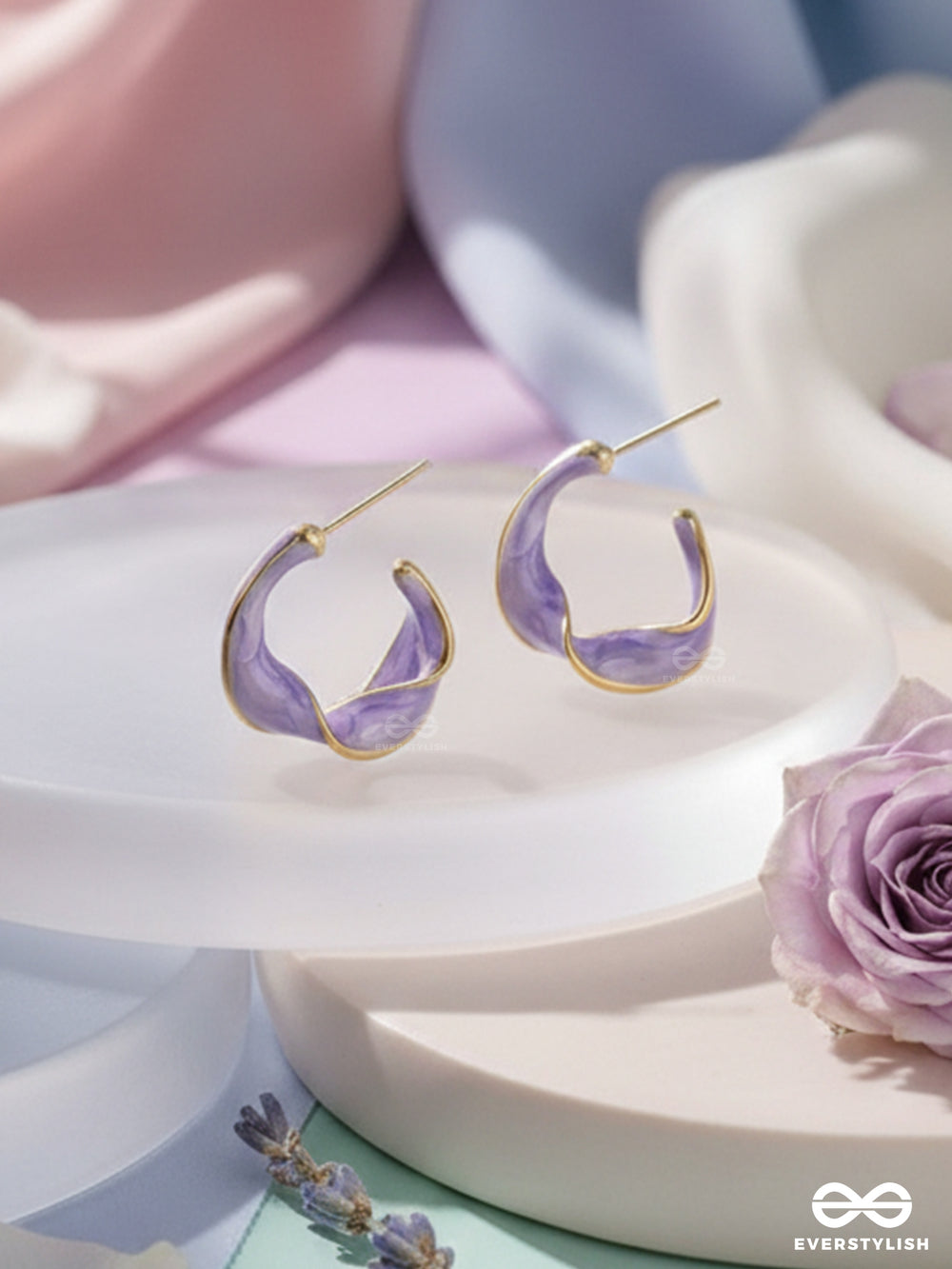 Ebb And Flow - Enamelled Twisted Studs (Purple)