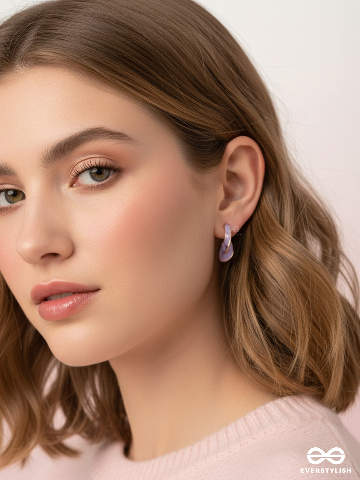 Ebb And Flow - Enamelled Twisted Studs (Purple)