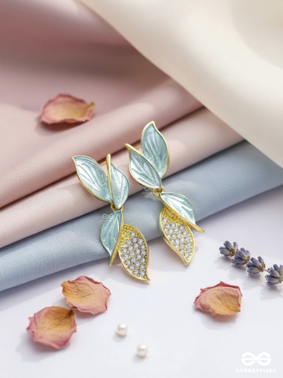 Wings Of Magic - Golden And Blue Embellished Earrings