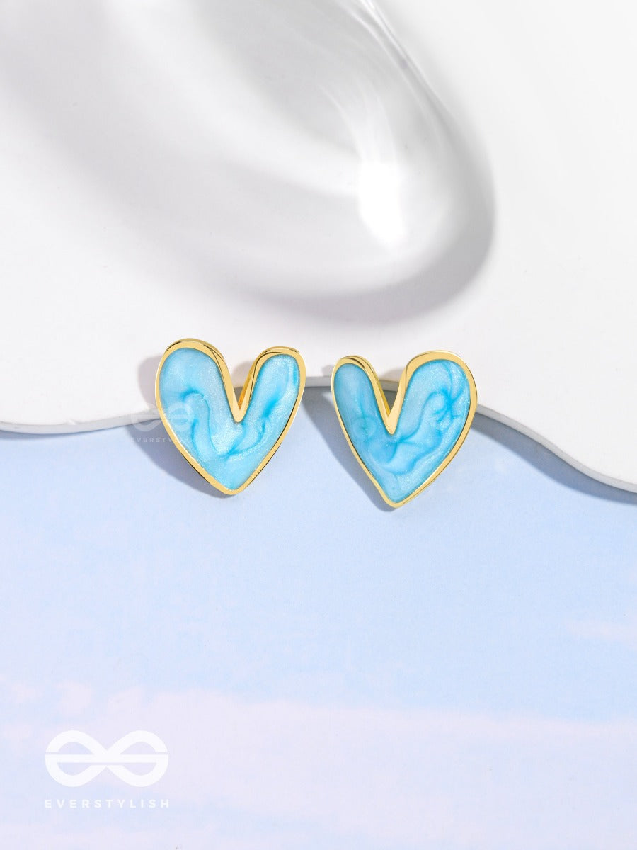 Lovebeatin Hearts - Cute Enamelled Studs (Blue)