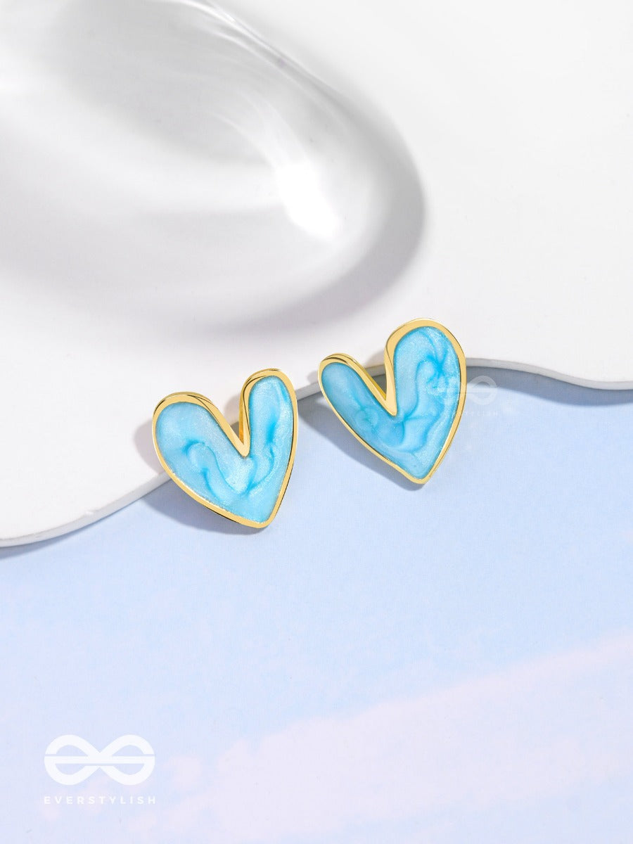 Lovebeatin Hearts - Cute Enamelled Studs (Blue)