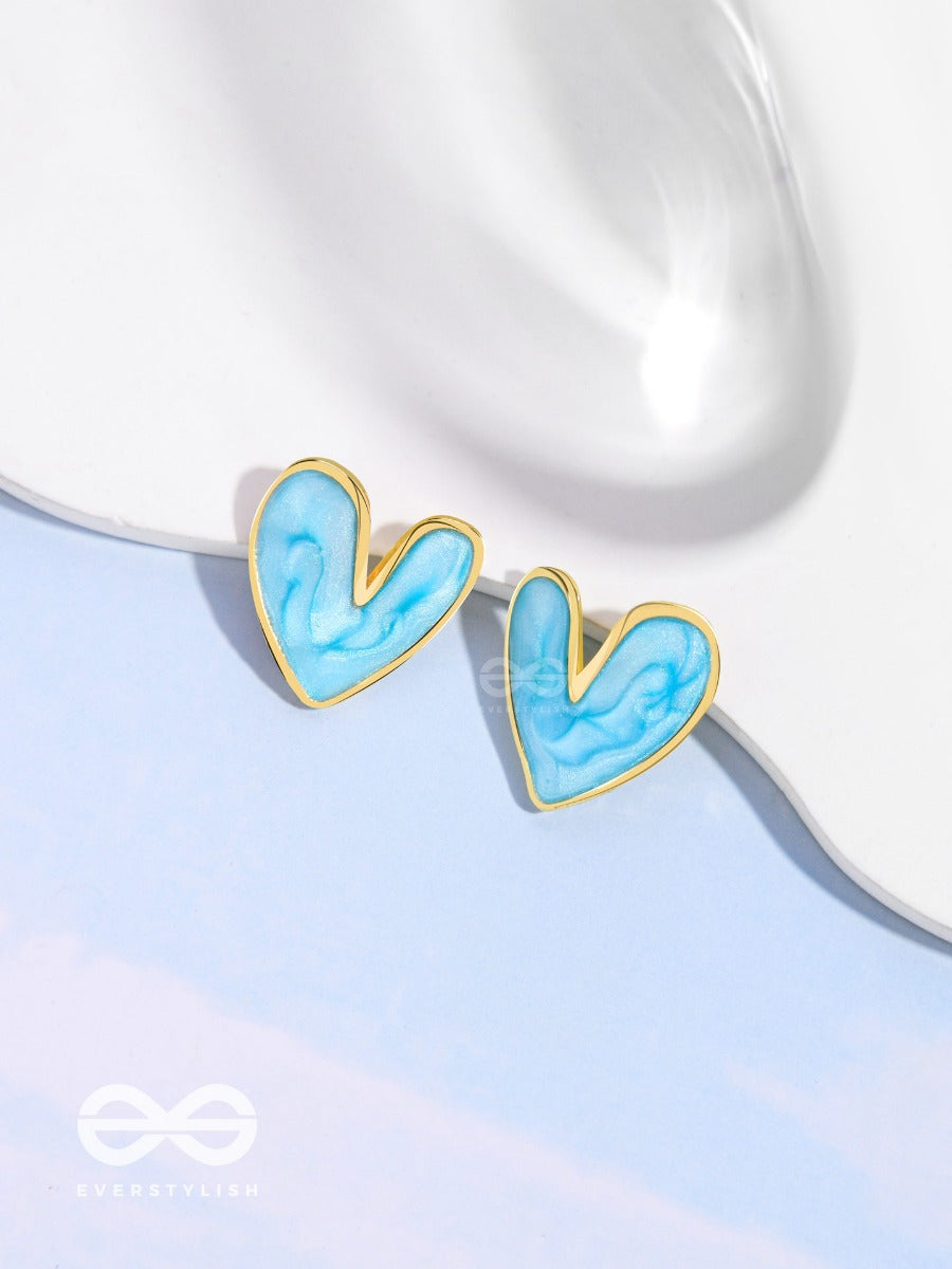 Lovebeatin Hearts - Cute Enamelled Studs (Blue)