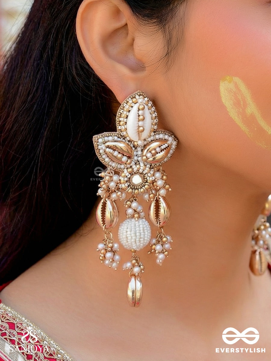 Pavi - Winter Wonderland - Beads And Shells Hand Embroidered Earrings