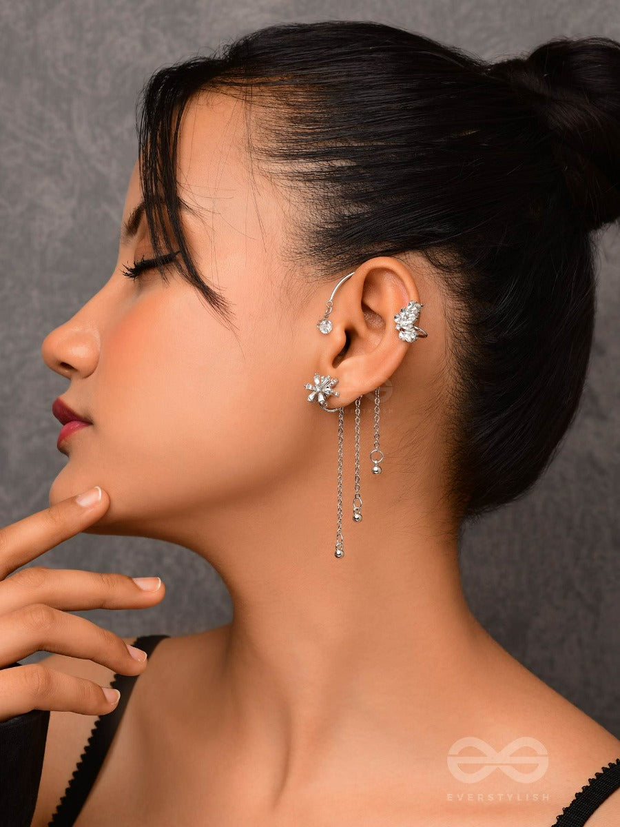 The Drizzling Stars - Silver Embellished Single Left Side Ear Cuff (Non-Piercing)