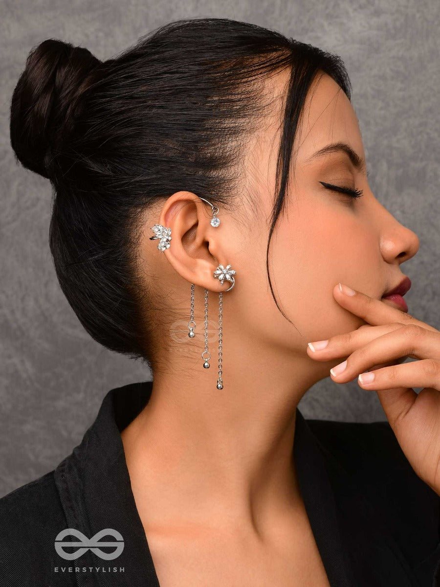 The Drizzling Stars - Silver Embellished Single Right Side Ear Cuff (Non-Piercing)
