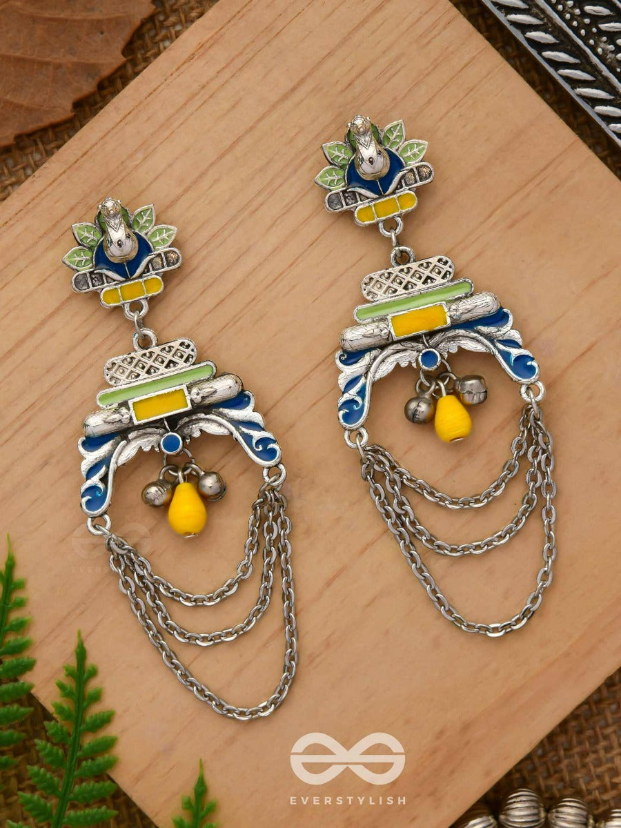 The Peacock Pride - Enamelled Oxidised Earrings