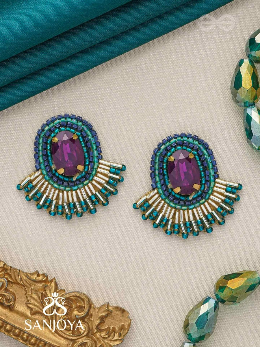 Abdimat -The Twilight Radiance - Stone And Cutdana Hand Embroidered Earrings
