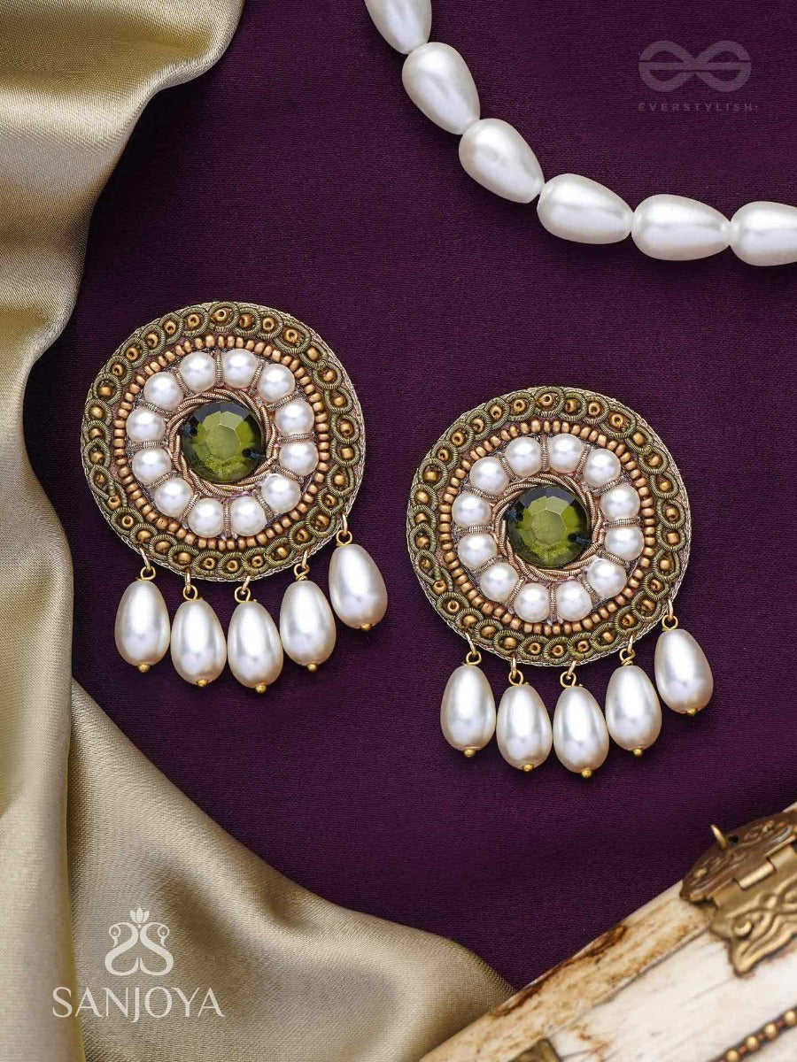 Harisaya - The Glowing Mirage - Beads And Stone Hand Embroidered Earrings