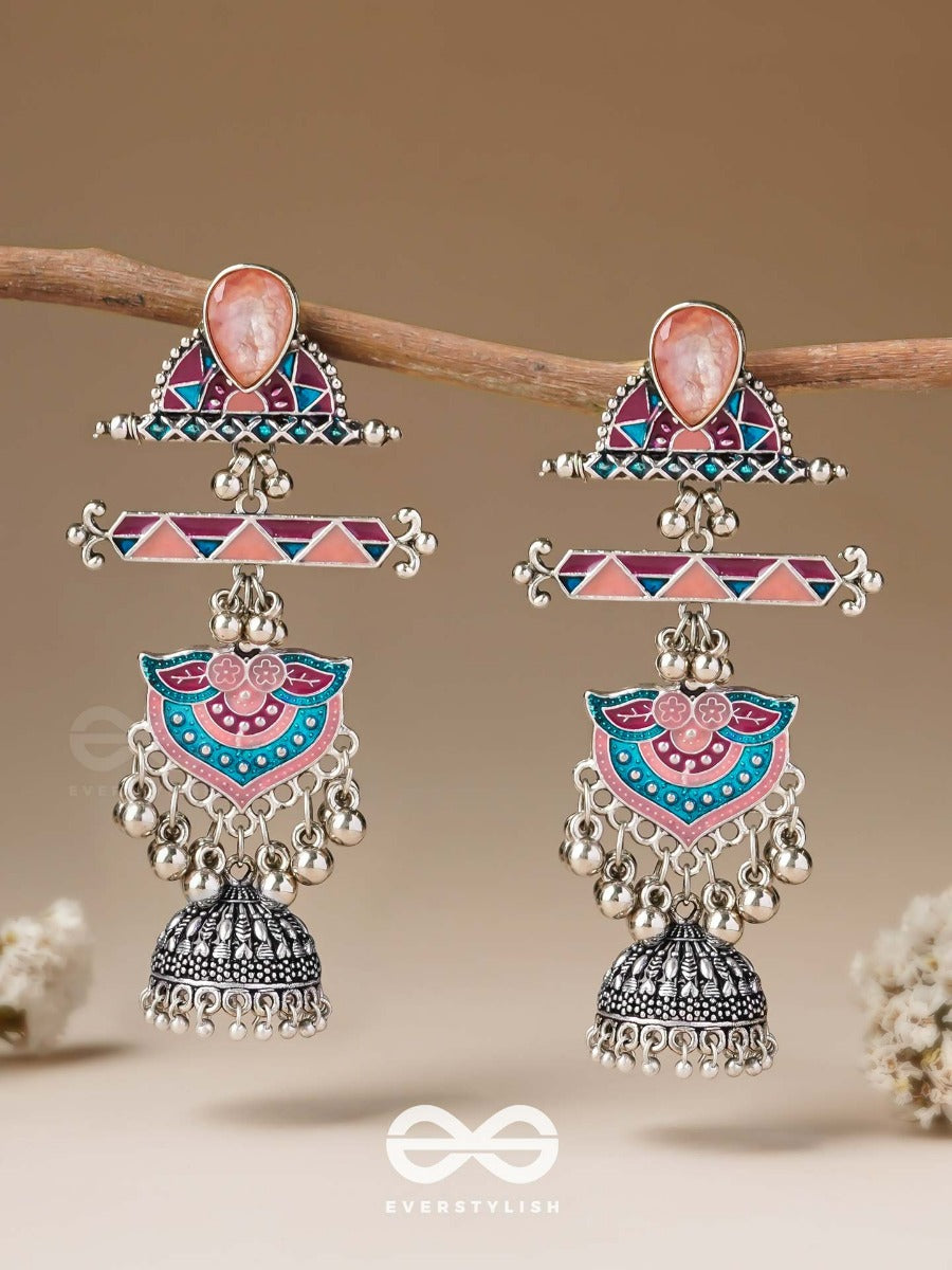 The Rosy Patterns- Stone Enamelled Oxidised Earrings