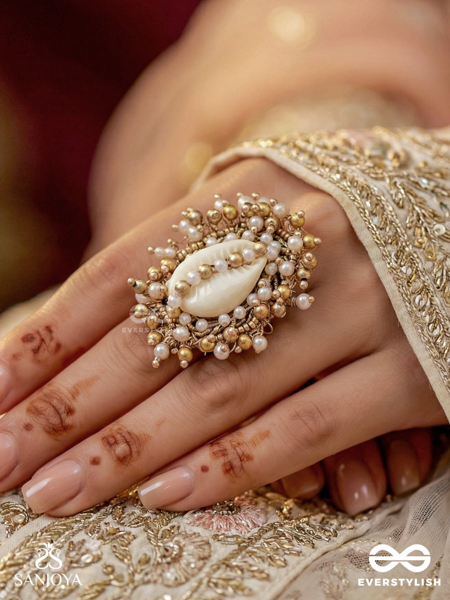 Haimana - The Shell Haven - Beads And Shell Hand Embroidered Ring
