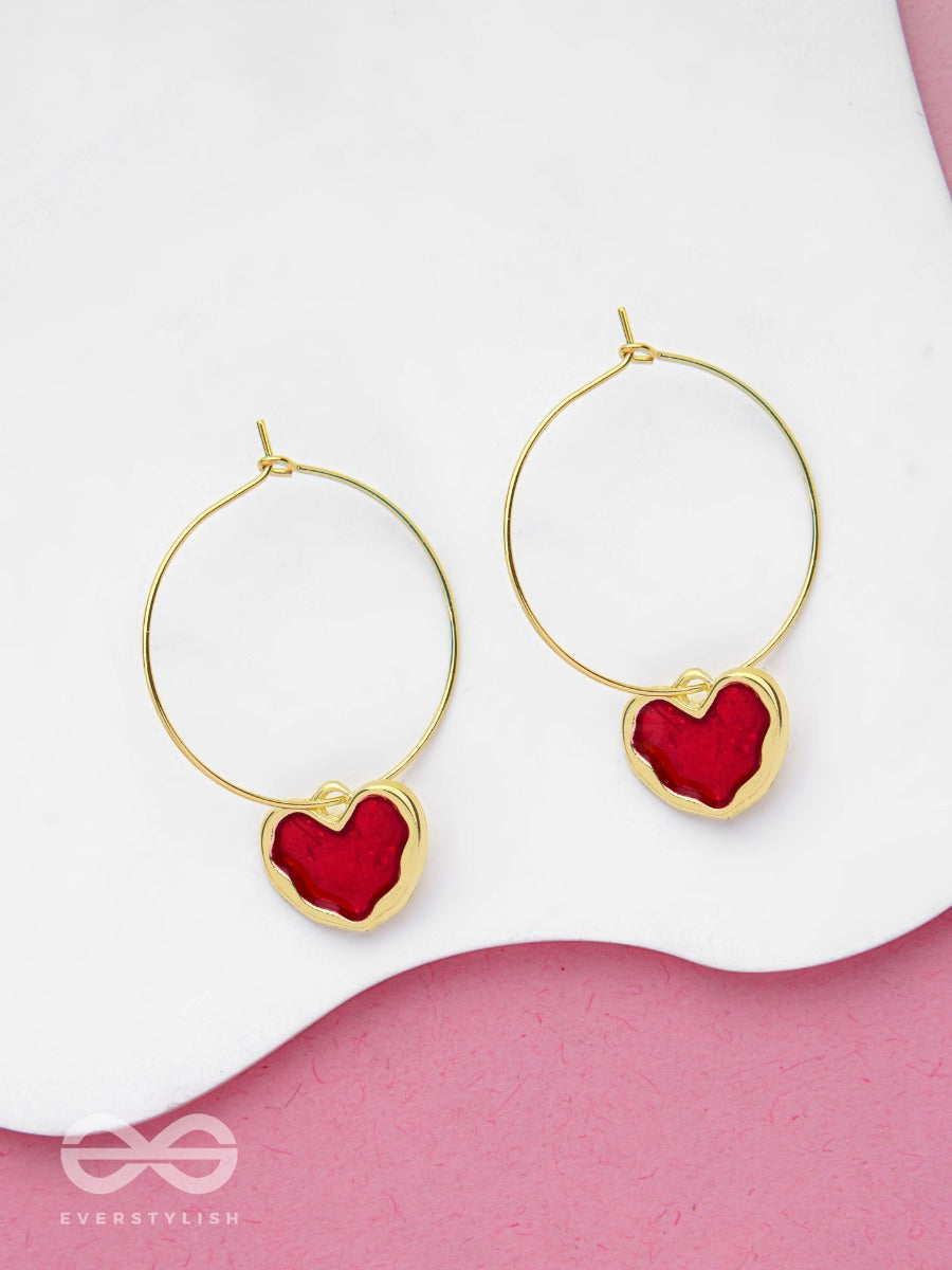 The Heartfelt Embrace - Golden Enamelled Hoops