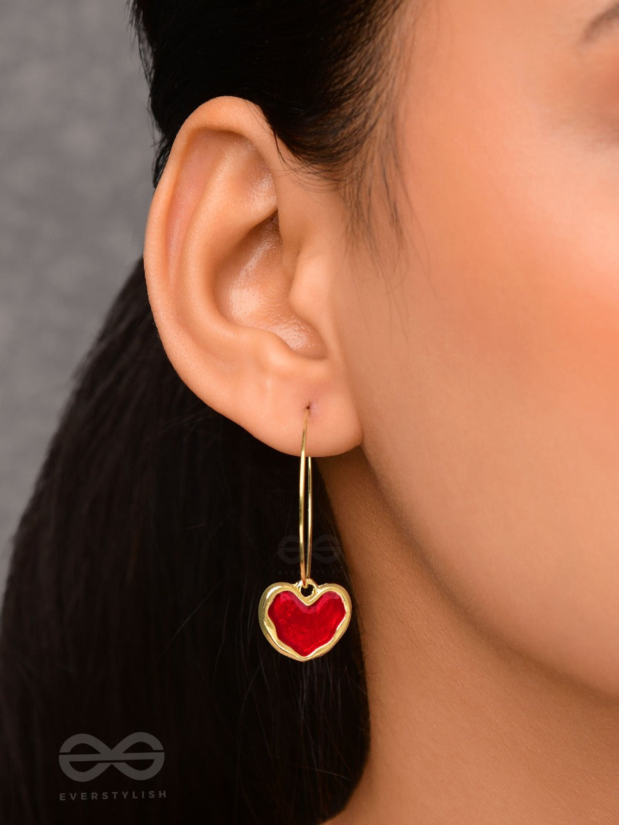 The Heartfelt Embrace - Golden Enamelled Hoops