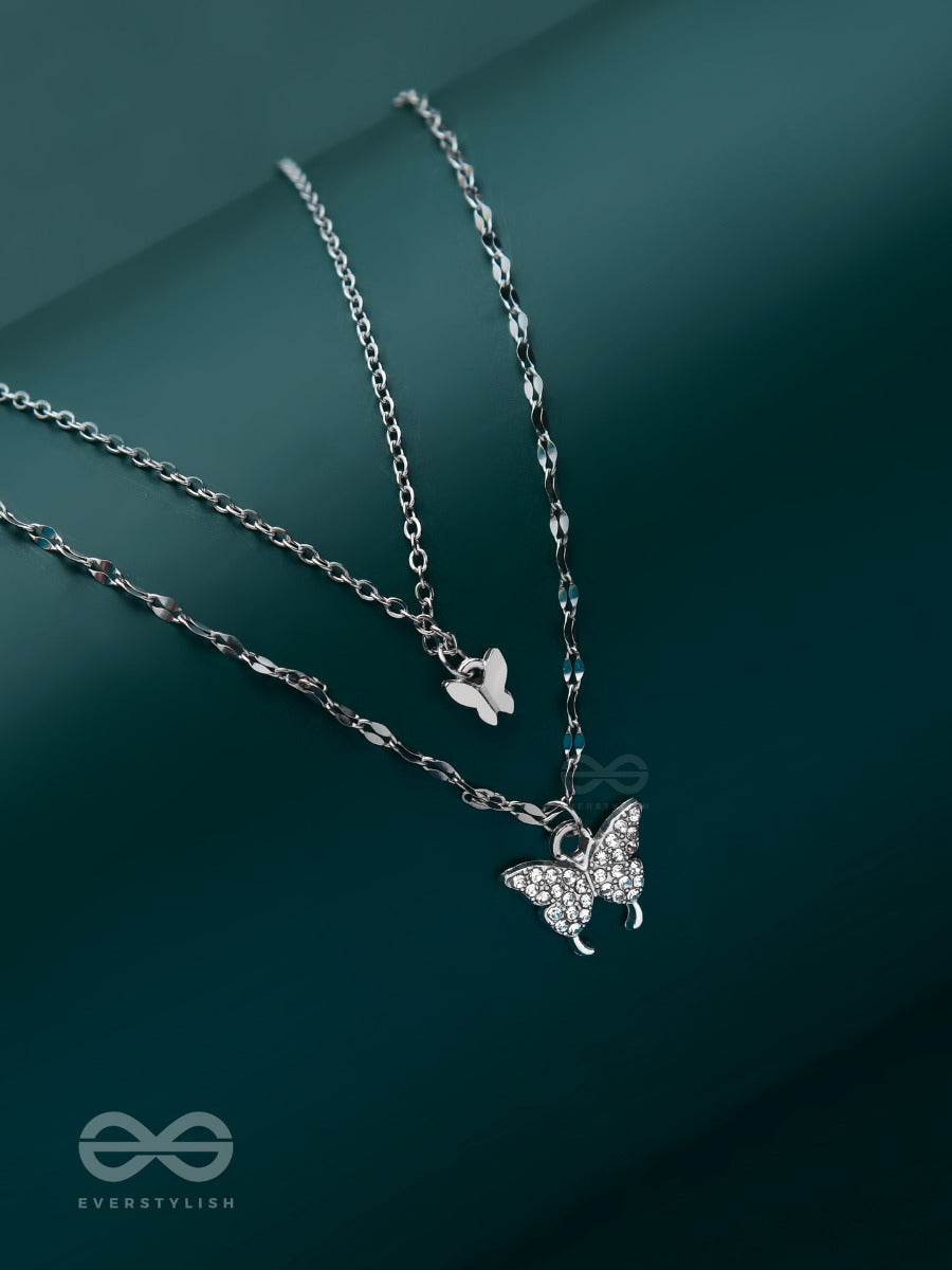 Flutterby Fantasy - Multilayered Silver Necklace With Anti-Tarnish Coating