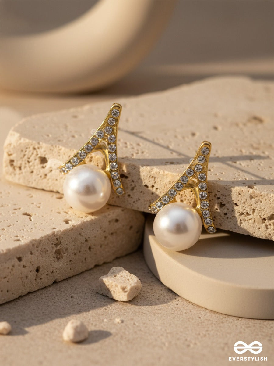 Glimmering Pearls - Golden Embellished Earrings