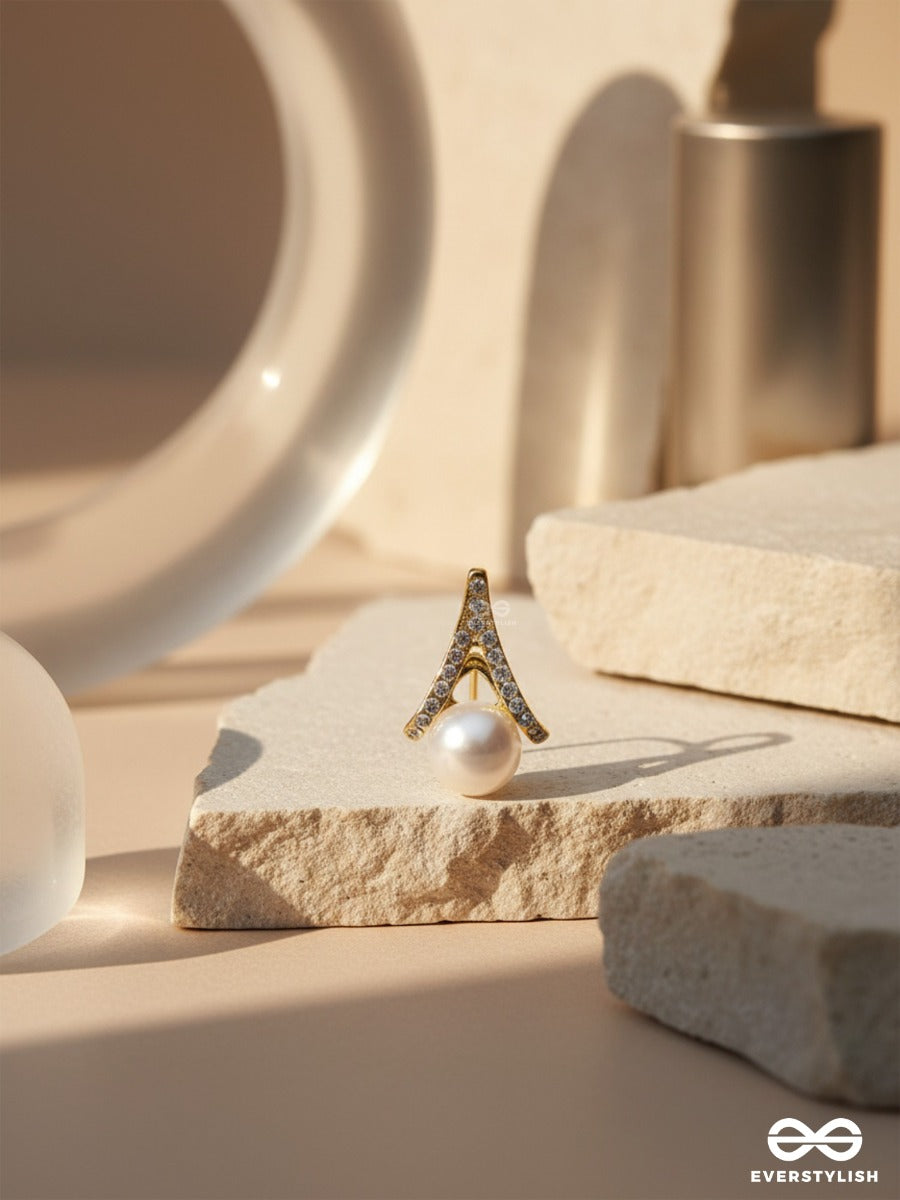Glimmering Pearls - Golden Embellished Earrings
