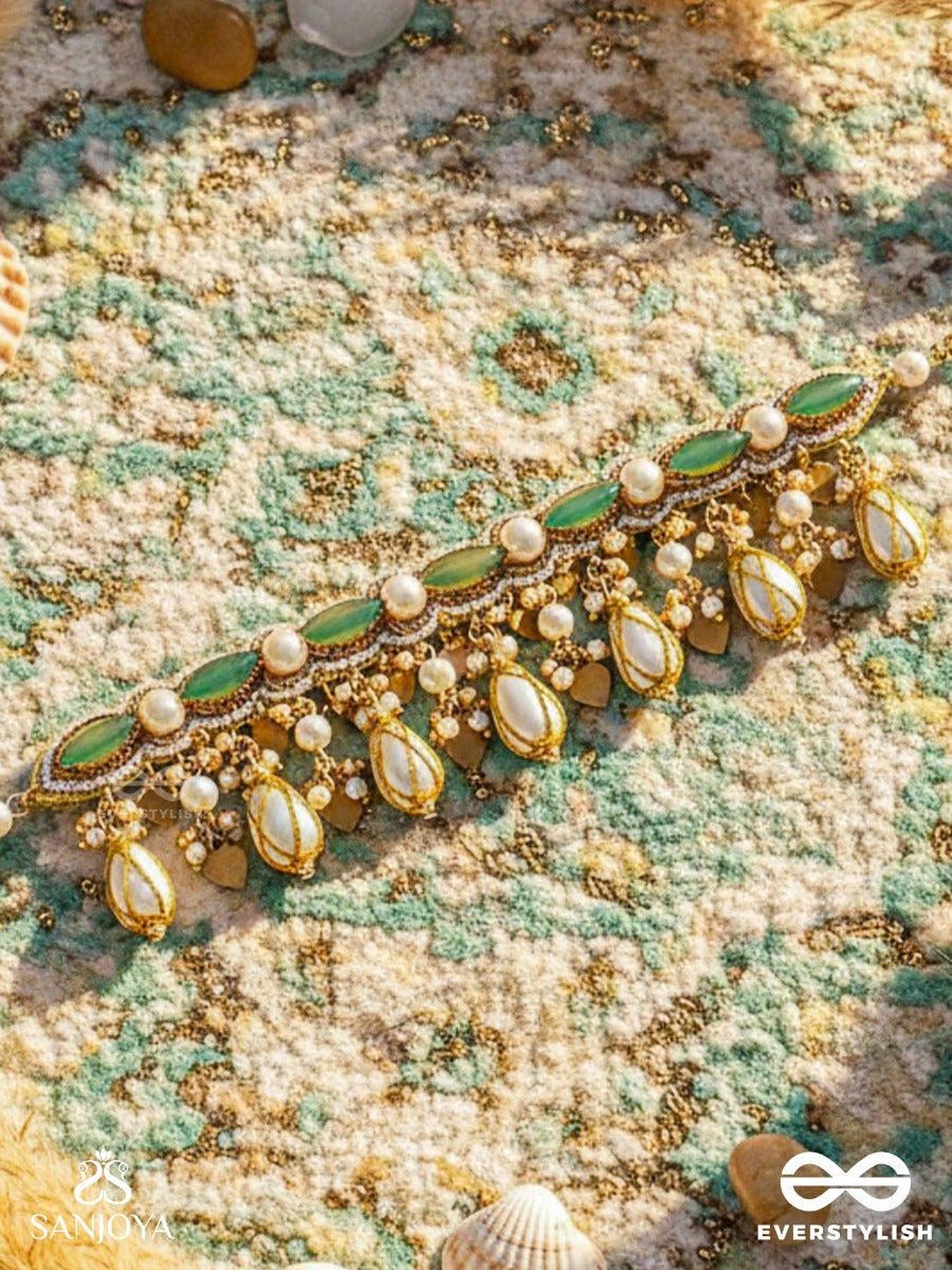 Haridvarna - Gilded Meadow Finery - Pearls, Stones And Beads Hand Embroidered Neckpiece