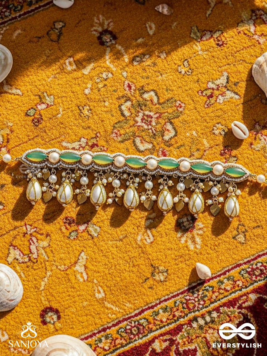 Haridvarna - Gilded Meadow Finery - Pearls, Stones And Beads Hand Embroidered Neckpiece