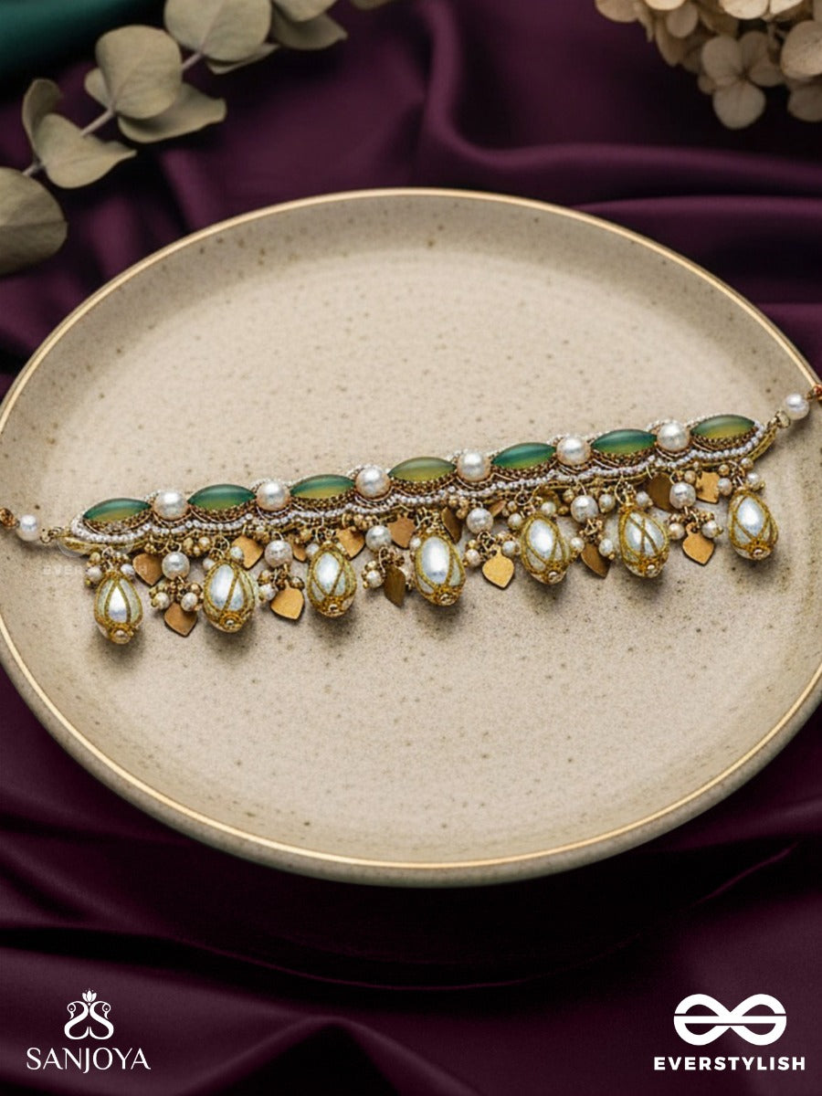 Haridvarna - Gilded Meadow Finery - Pearls, Stones And Beads Hand Embroidered Neckpiece