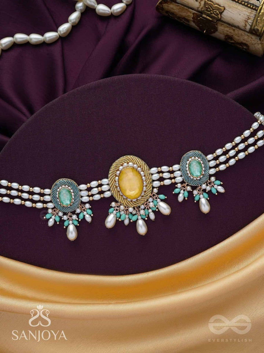 Divitmat - The Heavenly Skies - Stone And Beads Hand Embroidered Neckpiece