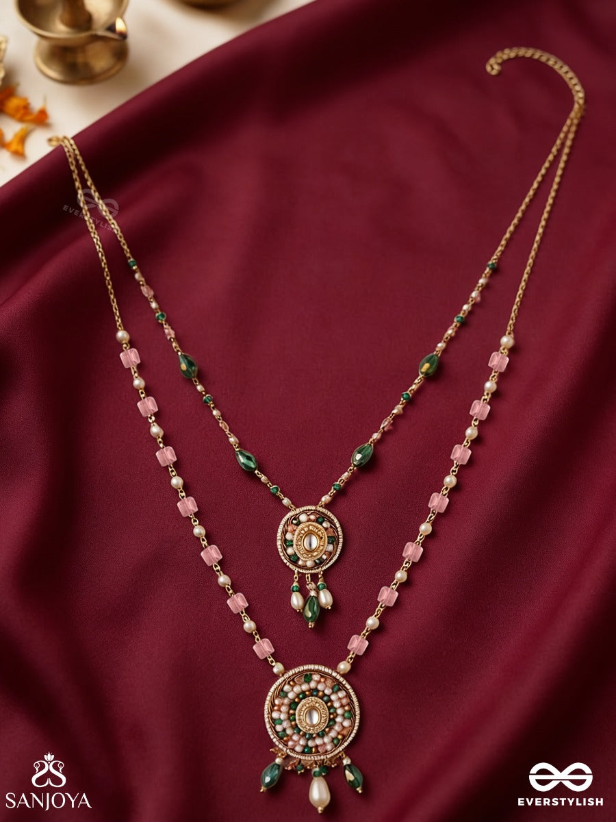 Madana - Season Of Spring - Beads, Glass Drops, Polki And Kundan Finished Hand Embroidered Neckpiece
