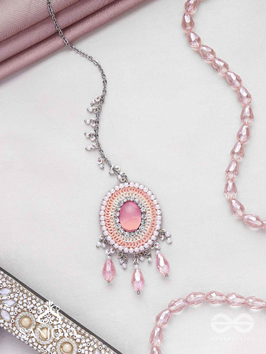 Alijihvika - The Sweet Mist - Stone, Sequins And Glass Drop Hand Embroidered Maangtika