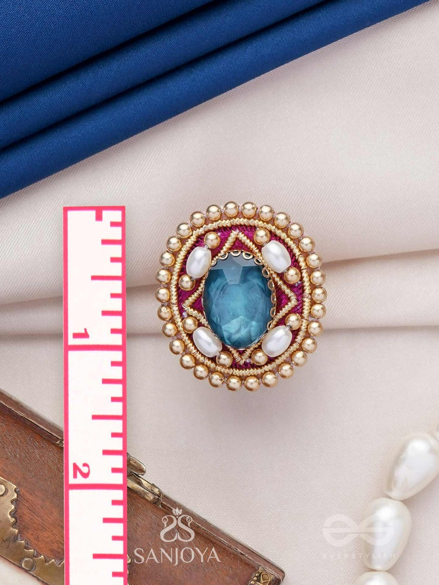 Vaibhraja - Stellar Shimmer - Stone And Beads Hand Embroidered Ring (Adjustable)