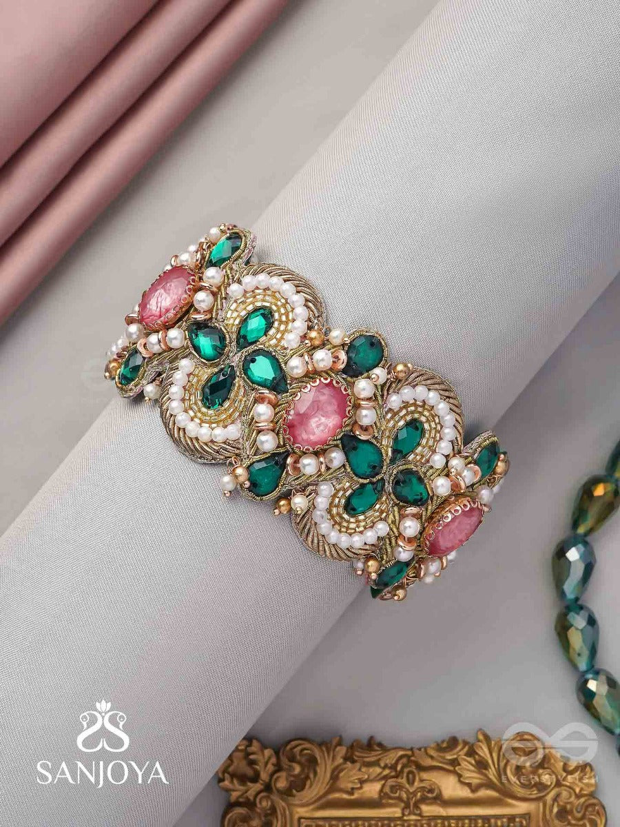 Savitra - The Spring Flowers - Stones And Beads Hand Embroidered Bangle