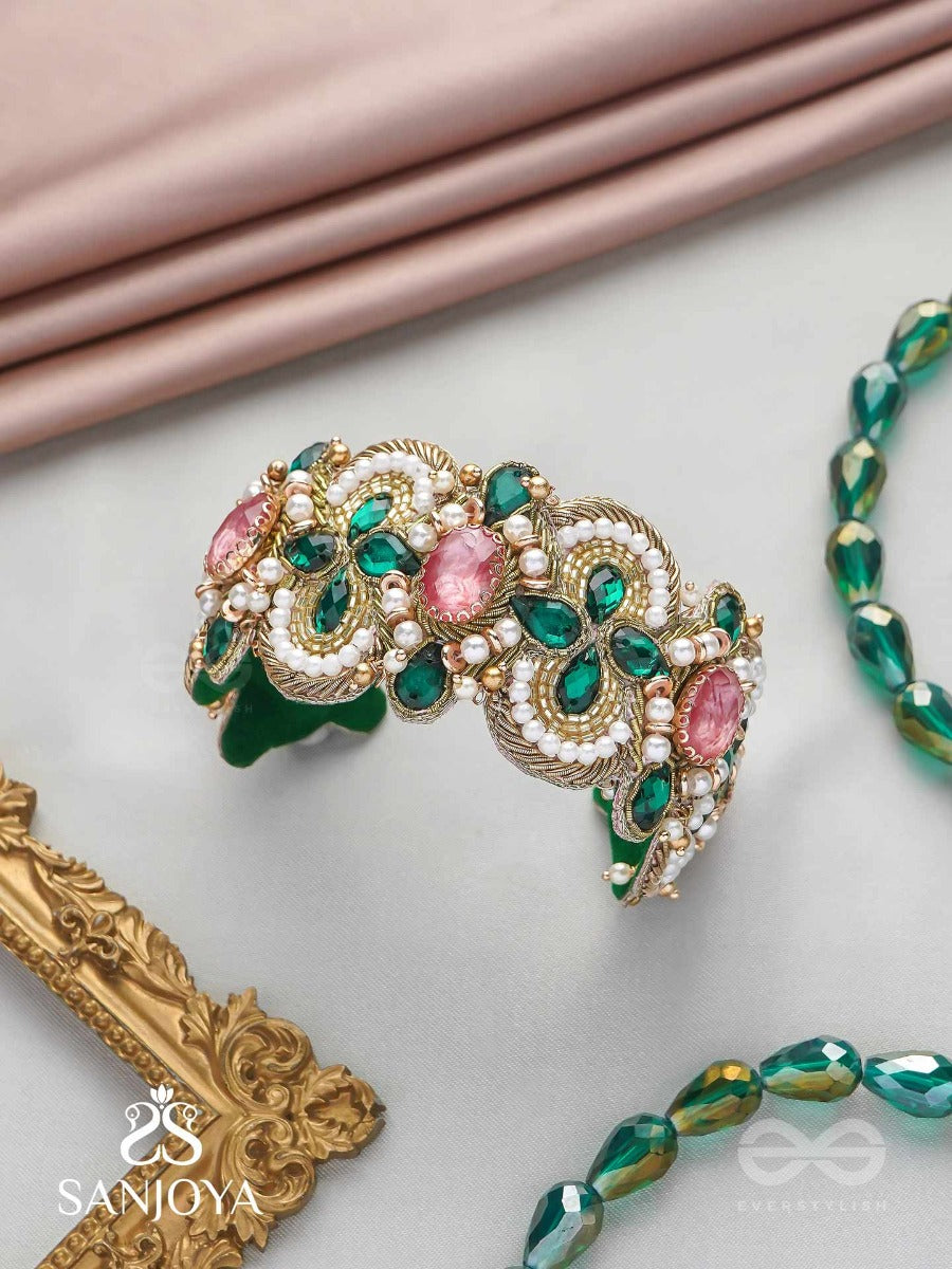 Savitra - The Spring Flowers - Stones And Beads Hand Embroidered Bangle