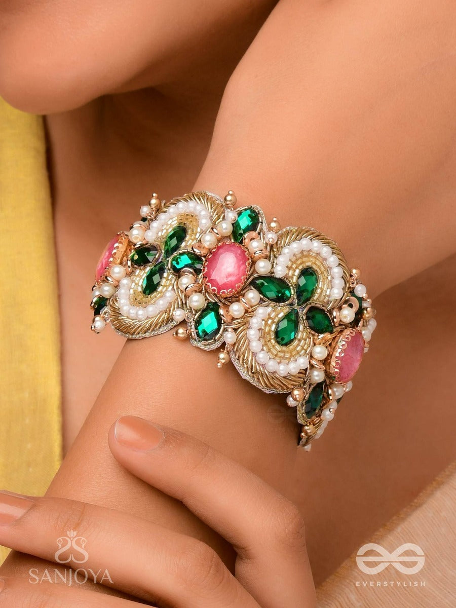 Savitra - The Spring Flowers - Stones And Beads Hand Embroidered Bangle
