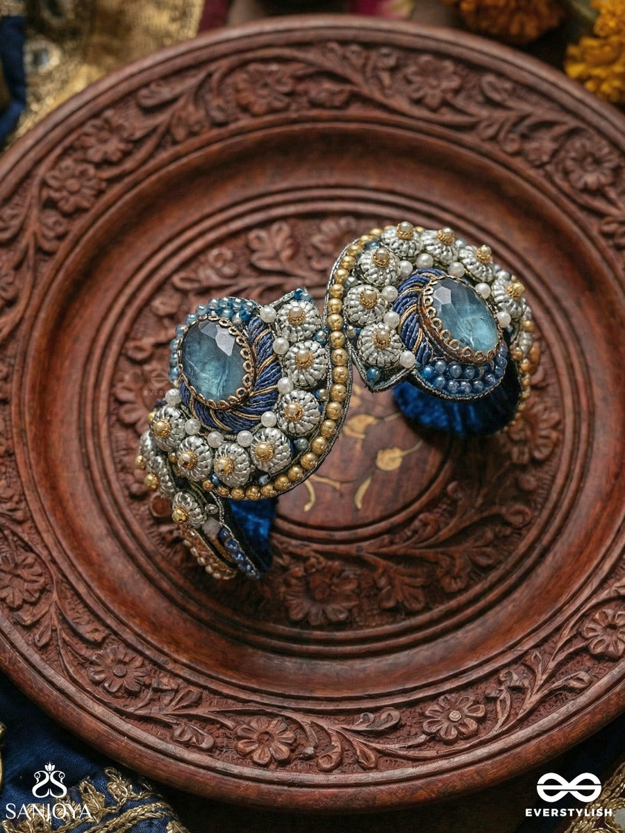 Aadhvara - The Celestial Skies - Stone And Beads Hand Embroidered Cuff Bracelet