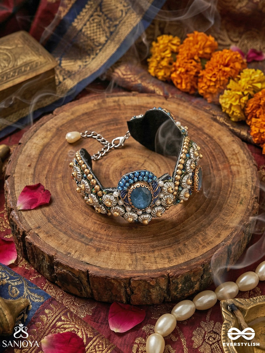 Aadhvara - The Celestial Skies - Stone And Beads Hand Embroidered Cuff Bracelet